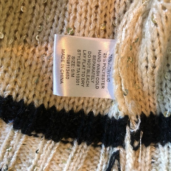Francesca's Collections Sweater Gold Embellished Shimmery Cream & Black S/M NWT - Picture 6 of 6